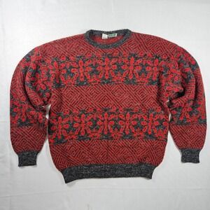 Mens Store X Tall Red Black Geometric Pattern Wool Blend Sweater Made in Italy